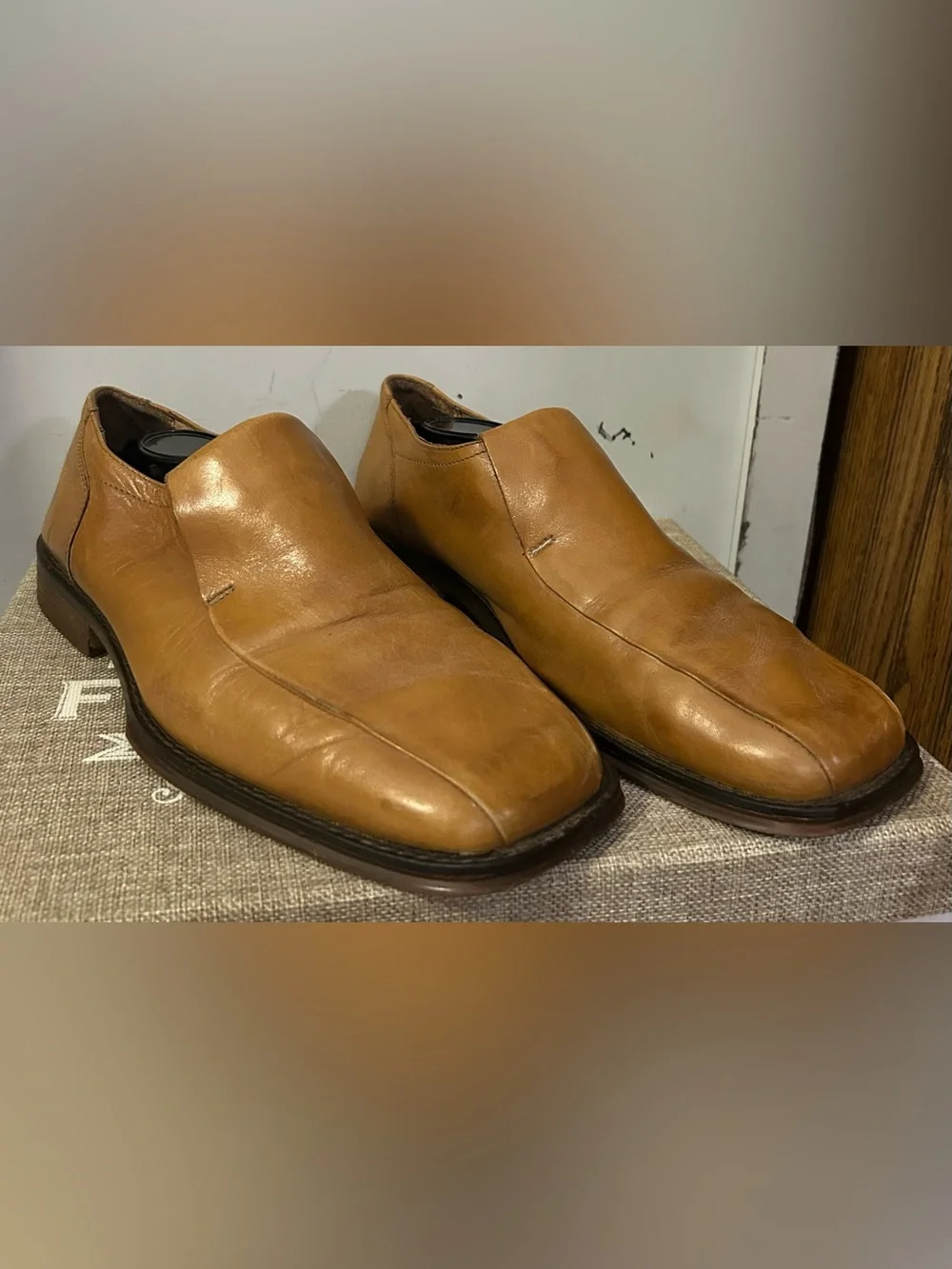 Classic Men's Alfani Tan Square Toe Slip-On Leather Dress Shoes